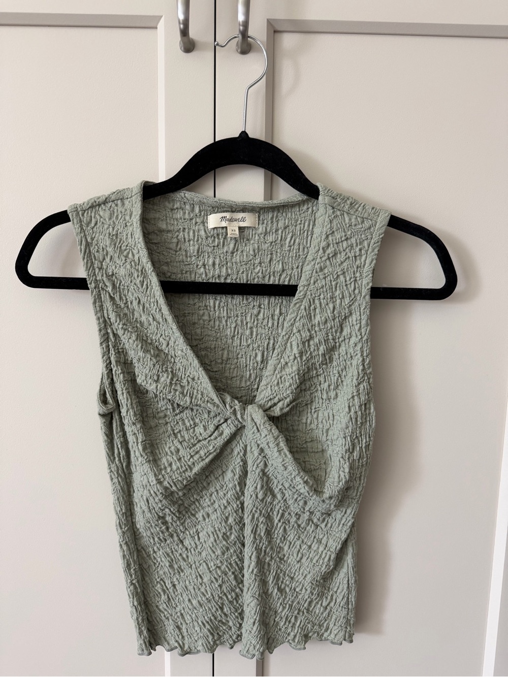 Madewell Sage Green Knot-Front Textured Tank